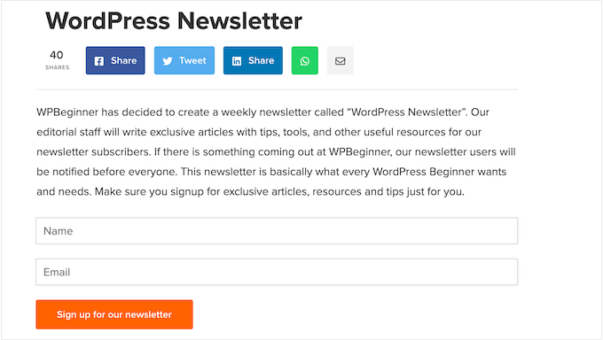 An example of a newsletter signup form