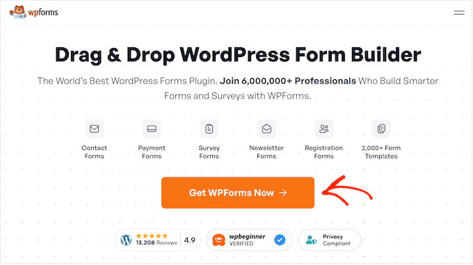 An example of a call to action button, on the WPForms website