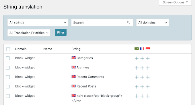 WPML's string translation interface