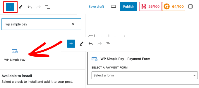 add WP Simple Pay block add WP Simple Pay block