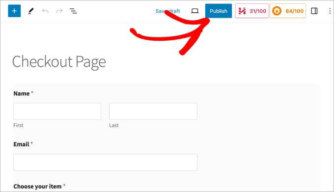 Publish one-click checkout page wpforms Publish one-click checkout page wpforms