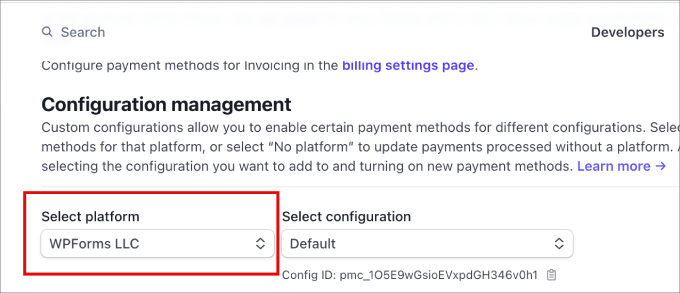 Select platform in Stripe settings Select platform in Stripe settings