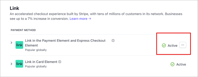 Stripe Link express checkout active Stripe Link express checkout active