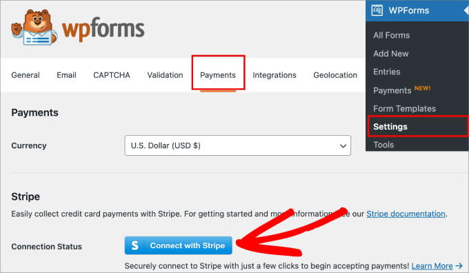 WPForms payments settings WPForms payments settings