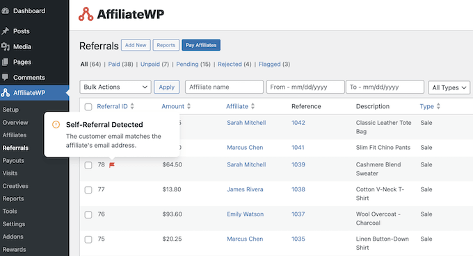 AffiliateWP's anti-fraud features 