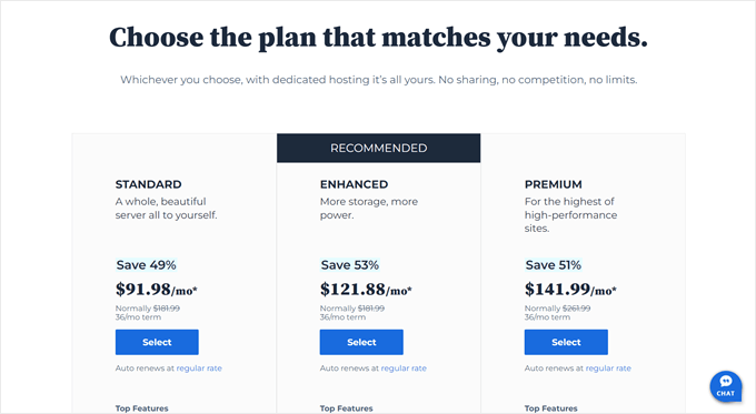 Bluehost's dedicated hosting plans Bluehost's dedicated hosting plans