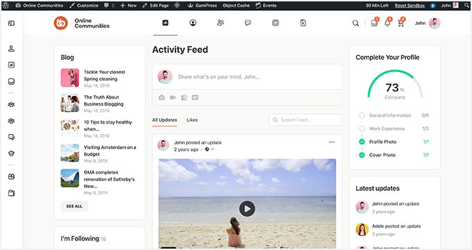 An example of a BuddyBoss WordPress social theme An example of a BuddyBoss WordPress social theme
