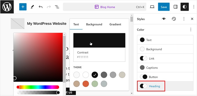 How to change the heading text color in the WordPress Full Site Editor How to change the heading text color in the WordPress Full Site Editor