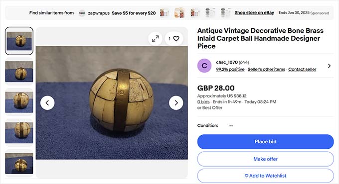 eBay auction feature