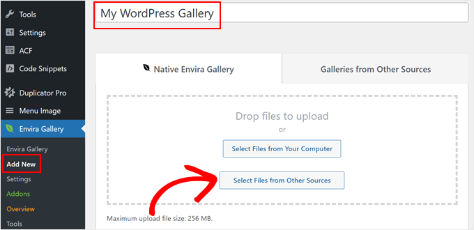Creating a new Envira Gallery Creating a new Envira Gallery