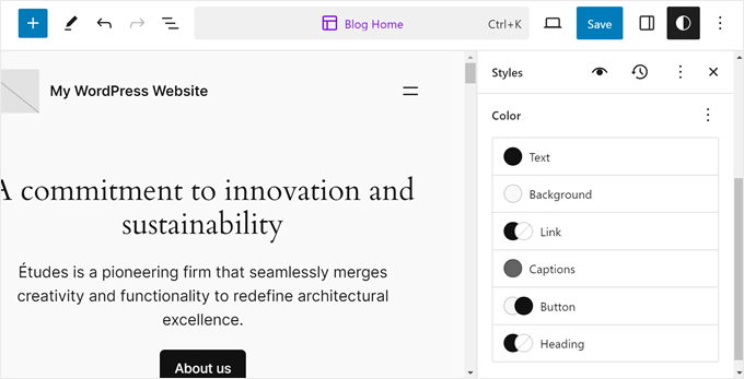 Elements whose color you can change in the WordPress Full Site Editor Elements whose color you can change in the WordPress Full Site Editor