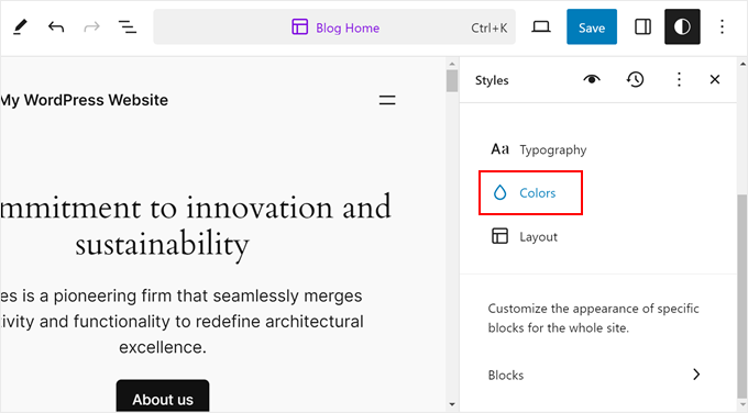 Selecting Colors in the Full Site Editor Selecting Colors in the Full Site Editor