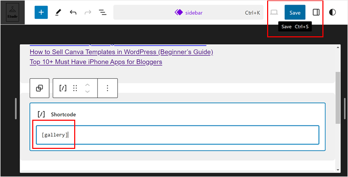Salvare le modifiche apportate a una barra laterale nell'Editor del sito completo