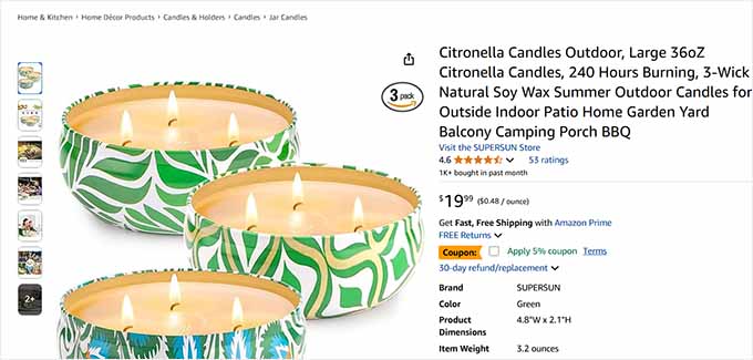 Preview of homemade items being sold on Amazon