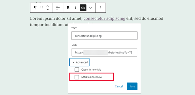 Faceți linkurile nofollow în WordPress 6.5
