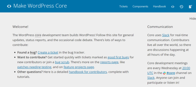 Make WordPress core page Make WordPress core page