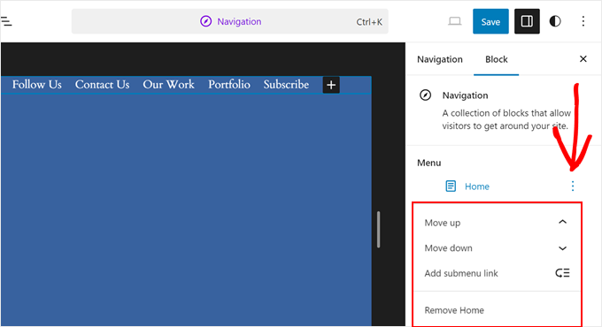 Neuanordnung der WordPress-Seiten in der Block-Einstellungen-Seitenleiste mit dem Full Site Editor
