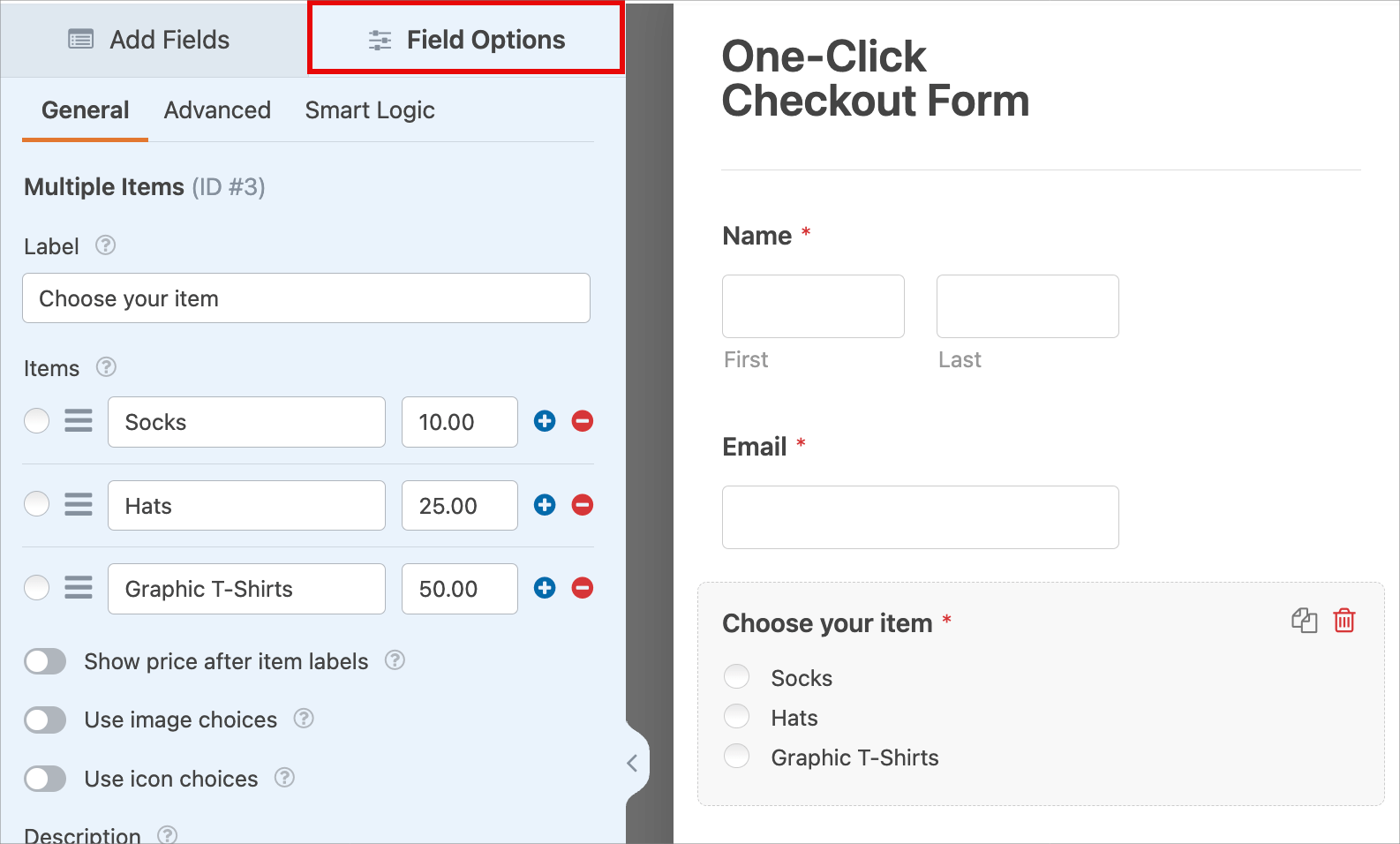 one-click checkout form field options one-click checkout form field options