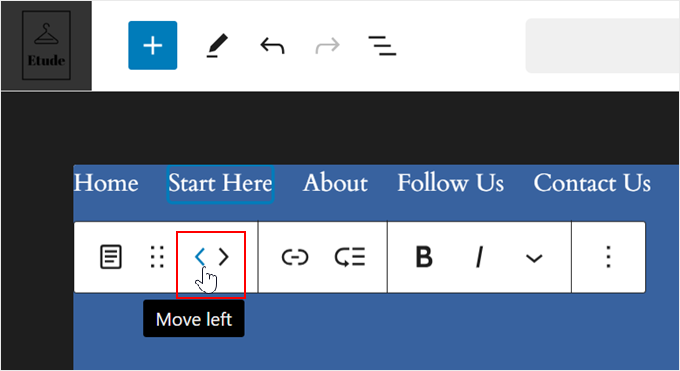 Die Seitenliste mit der Symbolleiste im WordPress Full Site Editor neu anordnen