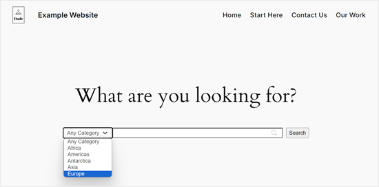 Exemplu de formular de căutare pe categorii realizat cu SearchWP Exemplu de formular de căutare pe categorii realizat cu SearchWP