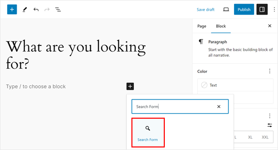 Adăugarea blocului de formular de căutare SearchWP în WordPress Adăugarea blocului de formular de căutare SearchWP în WordPress