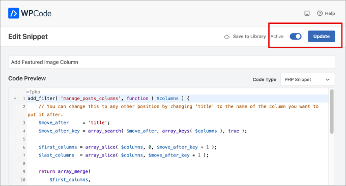 atualizar trecho de código