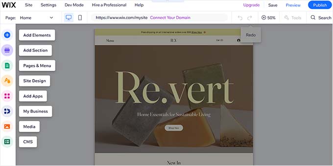 Wix drag and drop builder