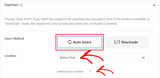 Scelta di Prima del Post e Inserimento Automatico in WPCode