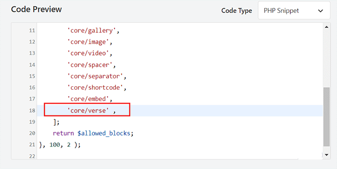 Add the verse blocks' name in the list of code snippets Add the verse blocks' name in the list of code snippets