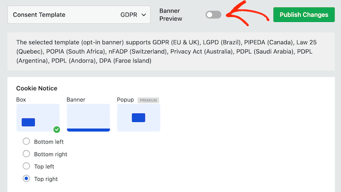 WordPress'te bir çerez onay bannerını önizleme