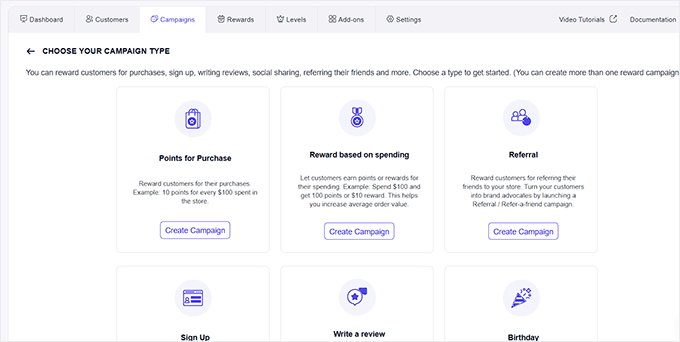 Campaign types in WPLoyalty