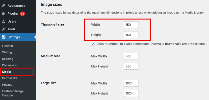 escolher o tamanho da miniatura para a imagem em destaque