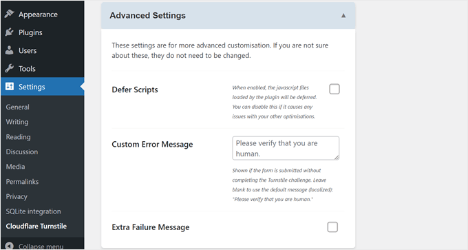 Cloudflare Turnstile's advanced settings Cloudflare Turnstile's advanced settings