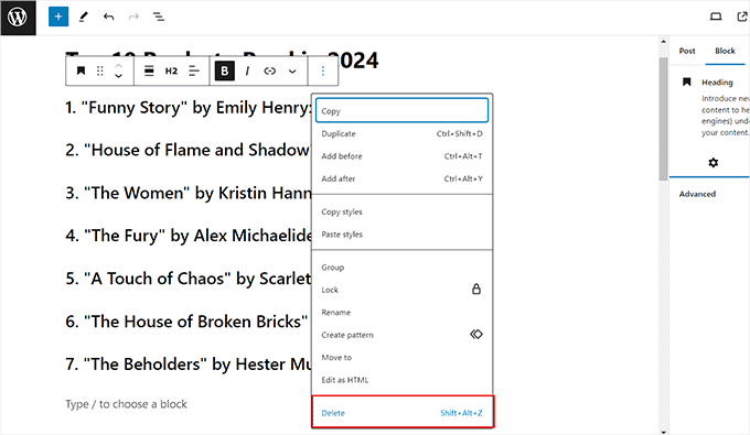 Delete blocks Delete blocks