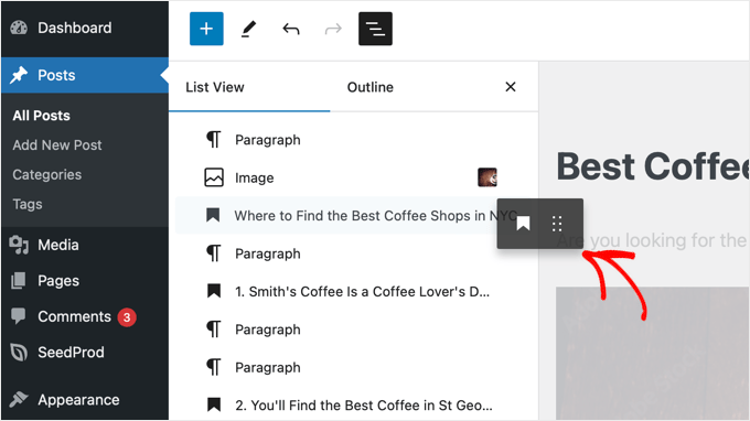 Dragging and Dropping Blocks in the Document Overview Dragging and Dropping Blocks in the Document Overview