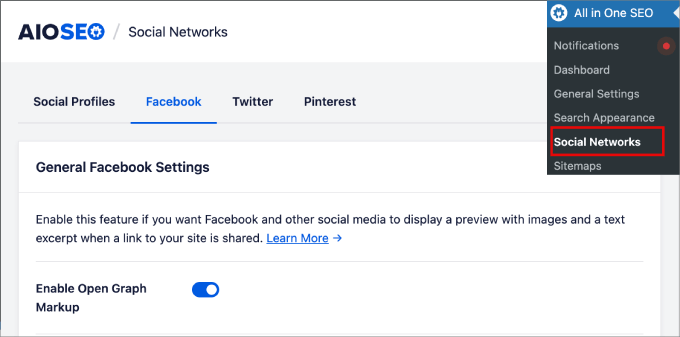 habilitar marcação open graph AIOSEO