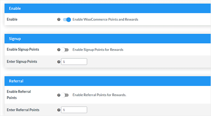 Enable reward points