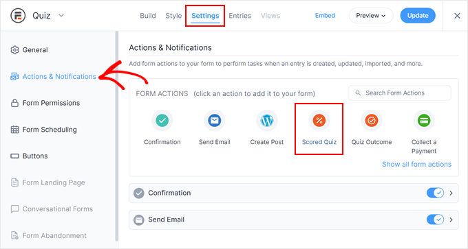 Klicka på Scored Quiz i Formidable Forms Klicka på Scored Quiz i Formidable Forms