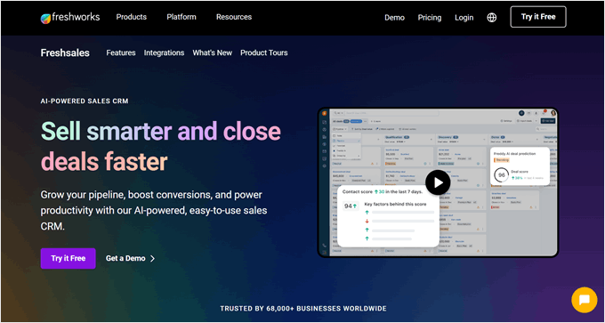 Freshsalesのランディングページ
