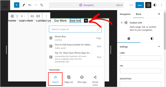 Adding the search block to the navigation menu in Full Site Editor Adding the search block to the navigation menu in Full Site Editor