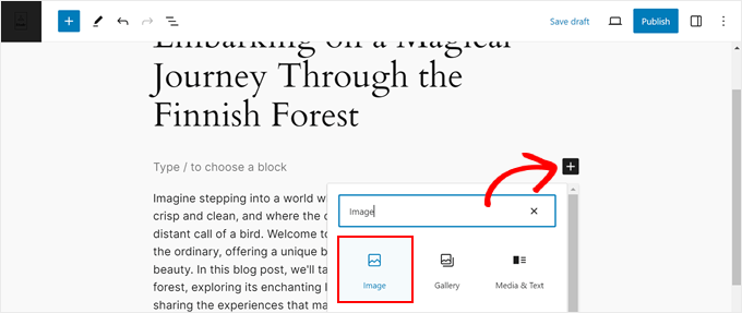 Selecting the Image block in the block editor Selecting the Image block in the block editor