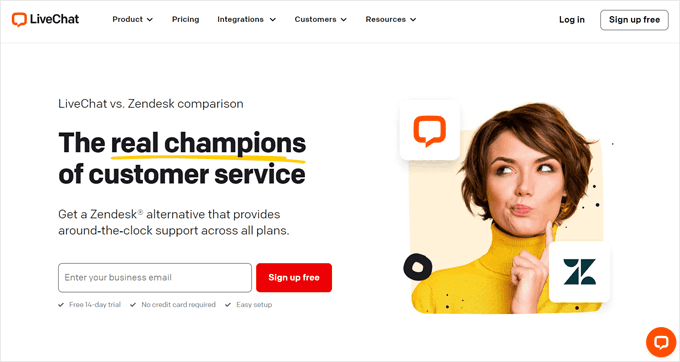 LiveChat als Zendesk-Alternative-Landingpage