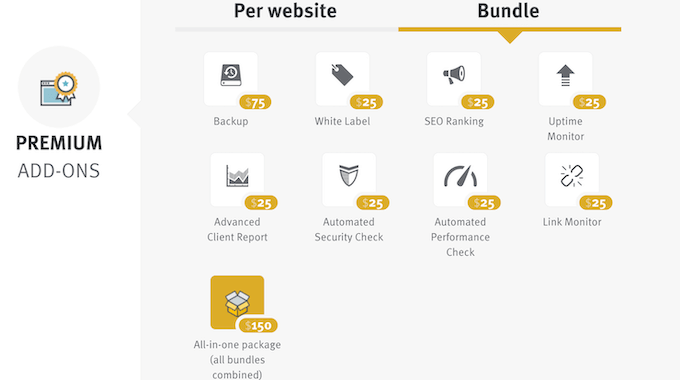 Acquisto di un pacchetto di add-on premium di ManageWP