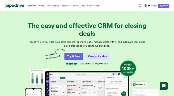 Pipedriveのホームページ