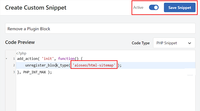 Save snippet for removing plugin block Save snippet for removing plugin block