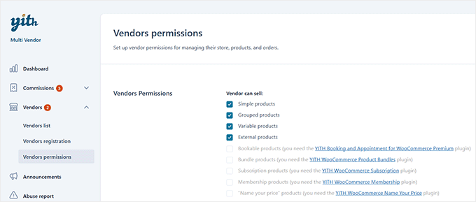 Set vendor permissions Set vendor permissions