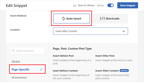 Choosing Insert After Content in WPCode Choosing Insert After Content in WPCode