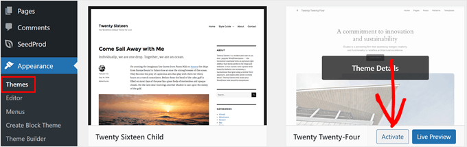 Activating a default WordPress theme Activating a default WordPress theme