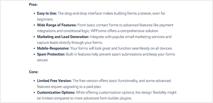 Add a pros and cons list Add a pros and cons list