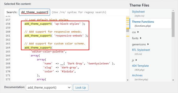 La funzione add theme support in functions.php